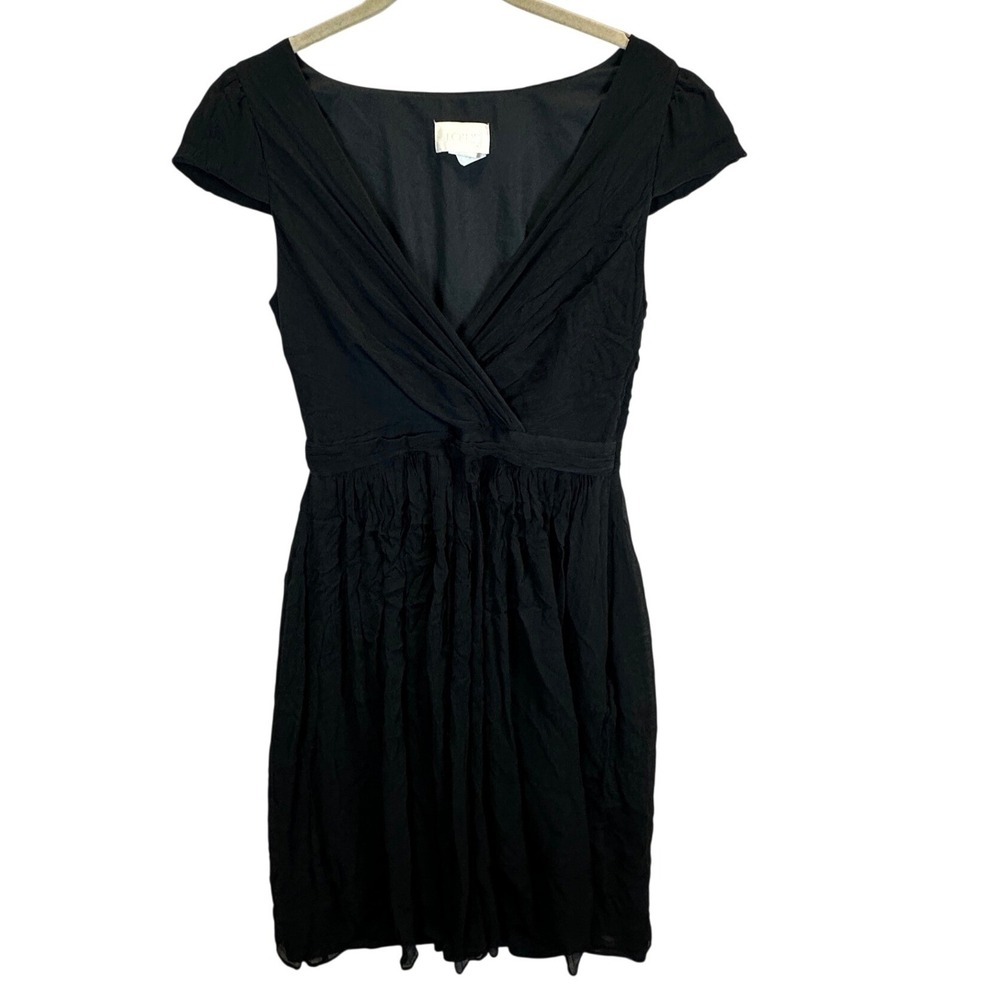 J.Crew Black 100% Silk Chiffon V-Neck Cap Sleeve Mini Dress Size 4 66737